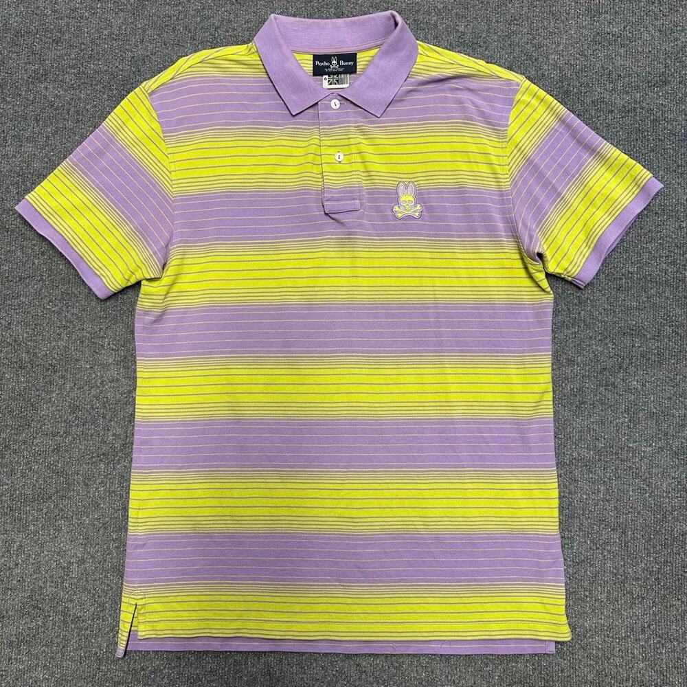 Psycho Bunny Men’s Classic Pima Pique Polo Neon Striped Rare Preppy Shirt 6